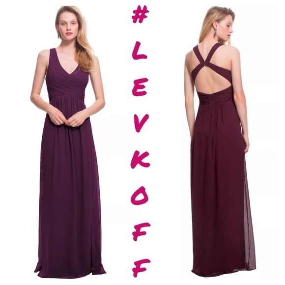 Bill Levkoff eggplant cross back chiffon gown. Formal. Maxi. Wedding. Bridesmaid - Picture 1 of 10